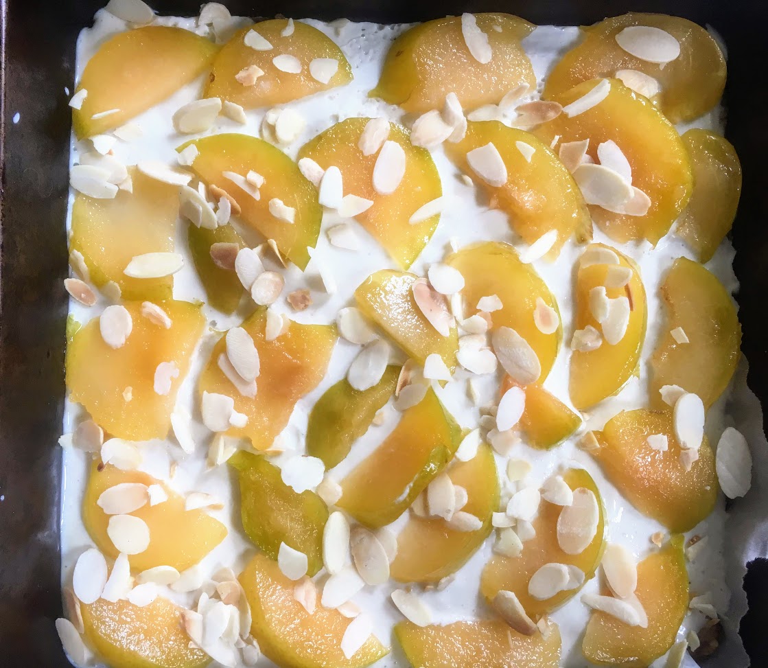 Yogurt Plum Squares with Date Almond Crust