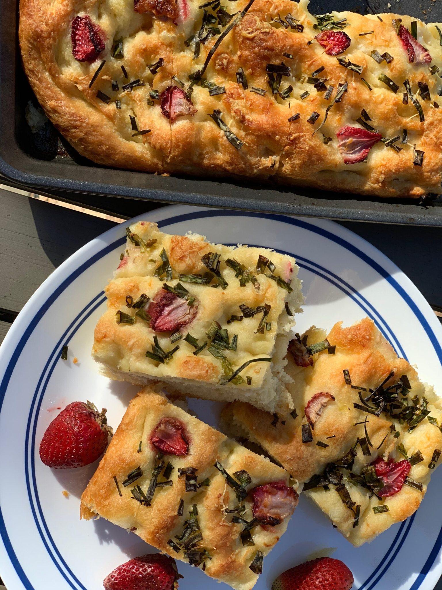 Cheddar, Chive, and Strawberry Focaccia
