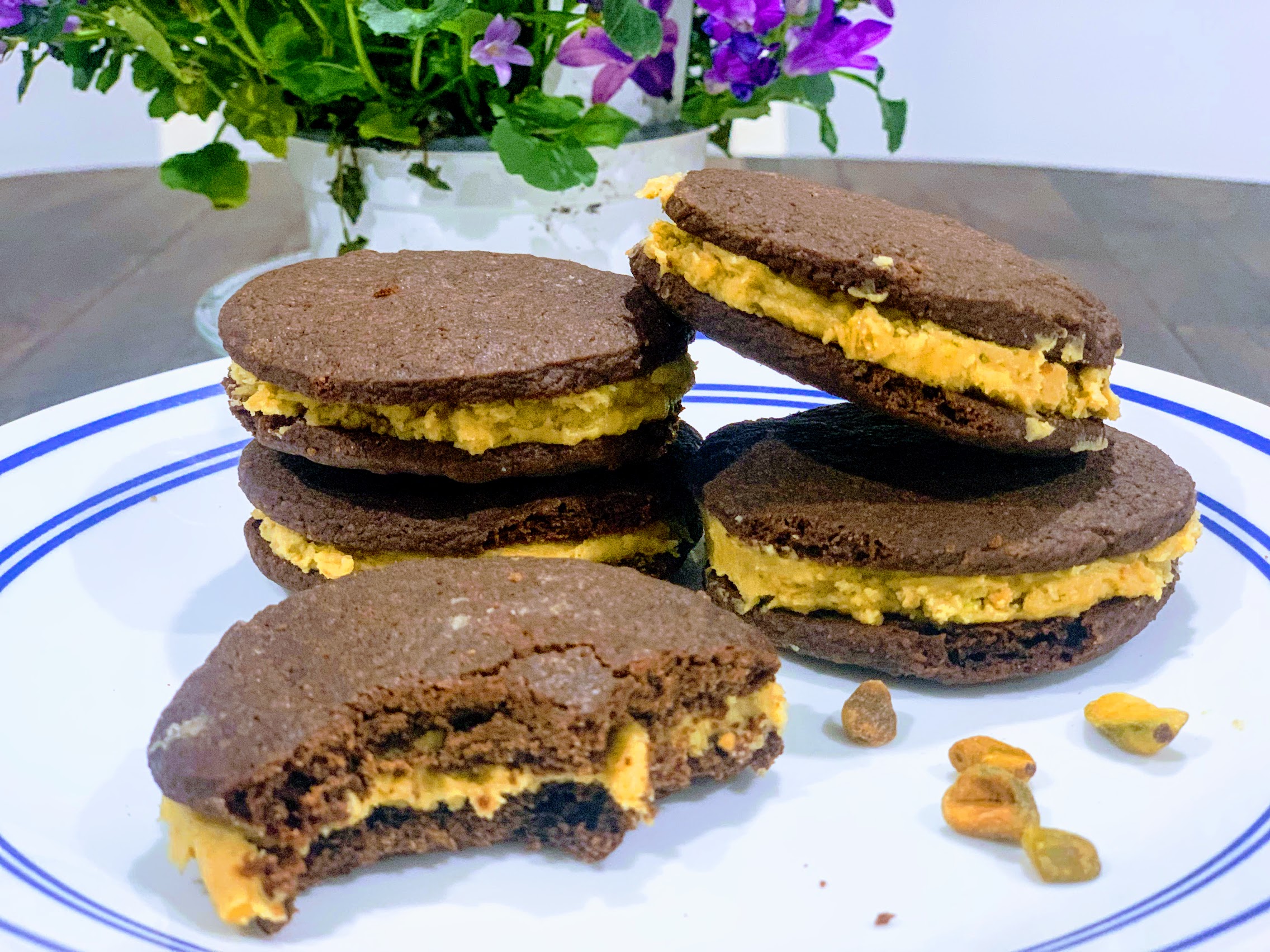 Vegan Chocolate Pistachio Sandwich Cookies